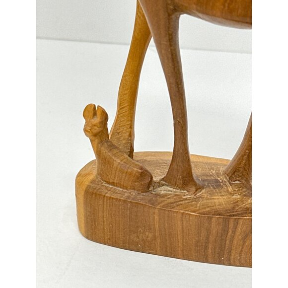Vintage Hand-Carved Wooden Gazelle Figurine With Baby 8" Tall Antelope Sculpture - Picture 2 of 7